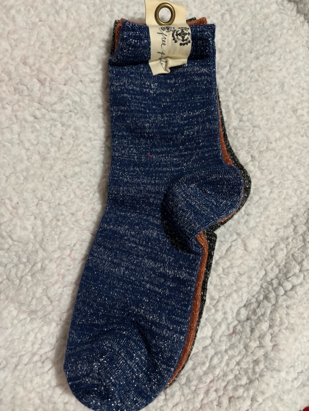 💙🖤NWT Free People 3Pk. Blue, Black & Rust Metallic Marled Crew Socks.